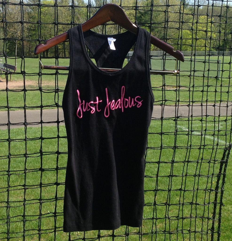 Just Jealous Clothing - Our popular Black Just Jealous tank top with the "Just Jealous" heart logo on the back!