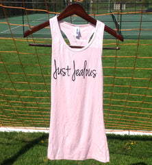 Just Jealous Clothing - Our popular Pink Just Jealous tank top with the "Just Jealous" heart logo on the back!